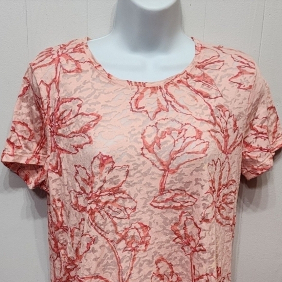Jones‎ New York Shirt Large Short Sleeve Floral Peach Burn Out Casual C161 - Picture 1 of 6
